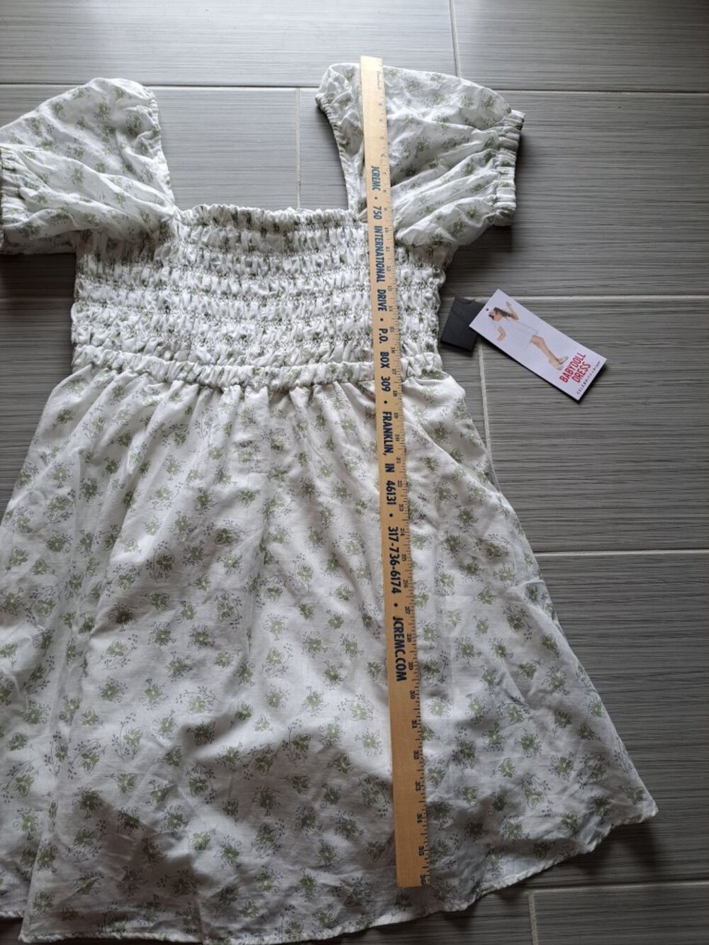New 2XL Celebrity Pink Floral Smocked Puff Sleeve Babydoll Mini Dress White Gree - Picture 13 of 15